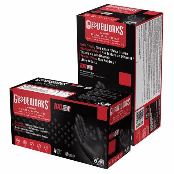 Gloveworks Nitrile  Disposable Gloves, Nitrile, Powder-Free, M, 100 PK, Black GWBN44100
